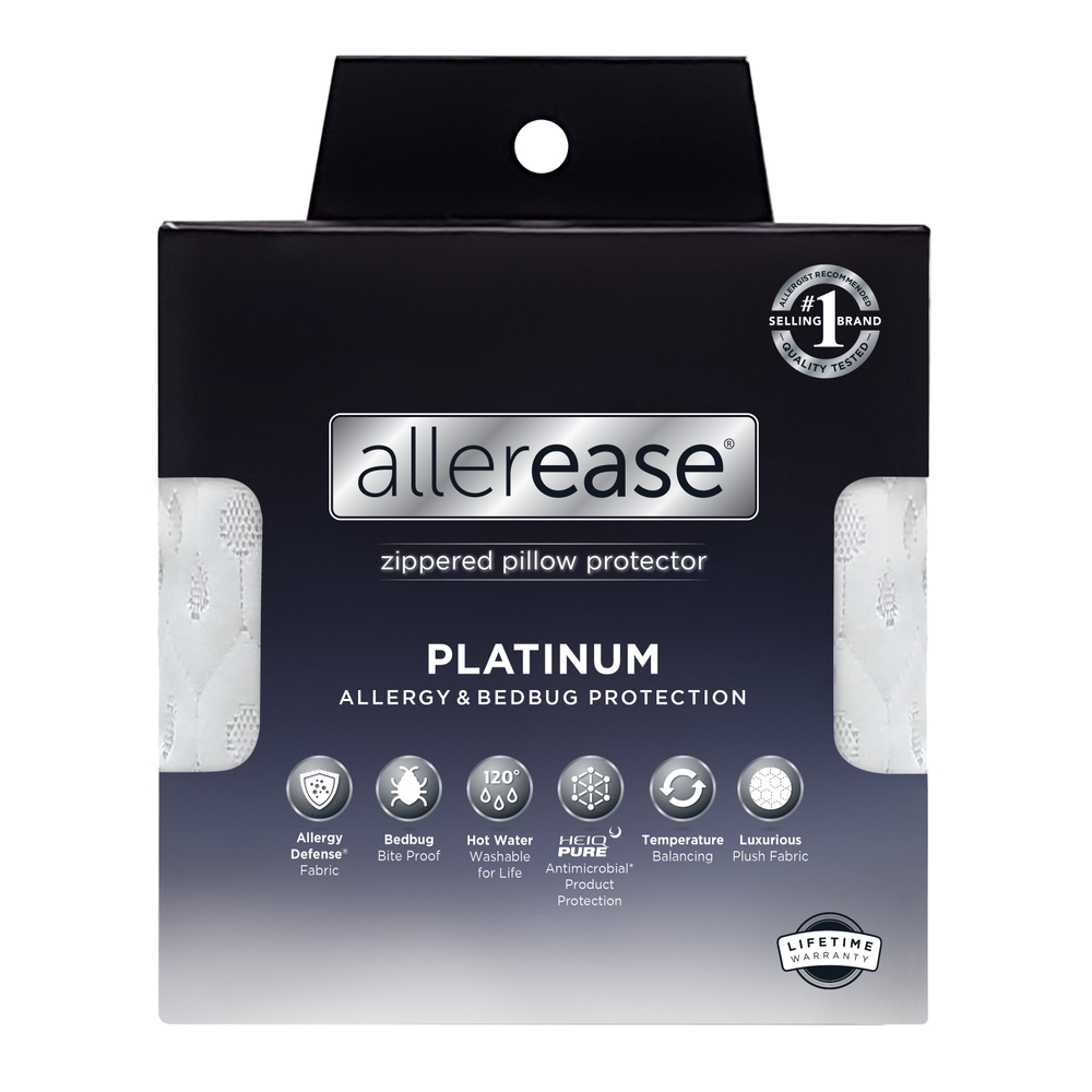AllerEase Platinum Pillow Cover Protector, Standard/Queen - Zippered, Plush, Bedbug Barrier