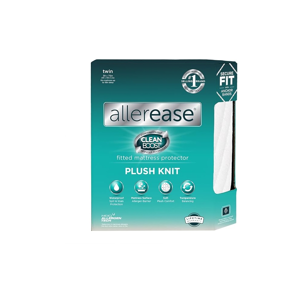 AllerEase CleanBoost Waterproof Fitted Mattress Protector, Twin