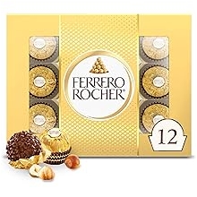 Ferrero Rocher Gourmet Hazelnut Milk Chocolate Valentine's Day Gift Box, 12 Individually Wrapped Chocolates for Gifting, 5.3 oz