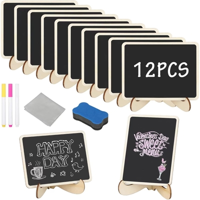 12Pcs Mini Chalkboard Signs, Chalk Boards for Tables, Wooden Memo Chalkboard Place Cards Food Signs Blackboards for Message Signs Place Cards Table Numbers Shop Buffet Cafe Wedding