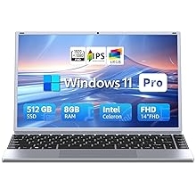 Komputer Riba 14", Komputer Riba Win 11, SSD 8GB RAM 512GB, Pemproses Pentium Empat TerasSehingga 2.64GHz, IPS FHD 1080P, Wi-Fi 5, BT5.0, HDMI, Pelajar, Ringan