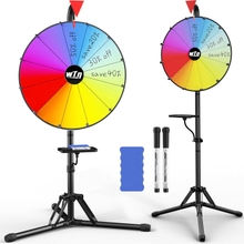 16&rdquo; Color Prize Wheel, 12 Slots Spinning Wheel with Folding Tripod Floor Stand, Editable Raffle Wheel Spinner with Tray Dry Erase Markers &amp; Eraser, for Carnival Trade Show Fortune Spinning Game