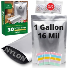 16 Mil Thick 30pcs 1 Gallon Mylar Bags With Oxygen Absorbers 300cc900ml - Pinhole Resistant Nylon Bottom - Large Mylar Bags for Food Storage 10x14  30 Colourful Labels