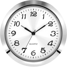 2-18 Inch 55 mm Quartz Clock Insert, Zinc-Alloy Metal Case, Arab Numeral, White Face Silver