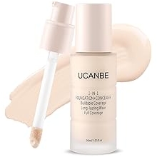 2-IN-1 Foundation + Concealer, Full Coverage Long-Lasting Matte Makeup for Normal, Combination and Oily Skin, Buildable Waterproof Formula with Hyaluronic Acid （01 Fair Ivory）