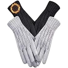 2 Pairs Winter Gloves for Women Cold Weather, Touch Screen Warm Knit Thermal Gloves with Fleece for Christmas Gifts