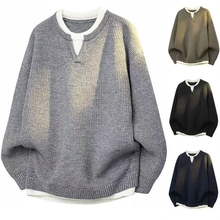 2025 New Autumn and Winter Fake Two-Piece Knitwears for Men, Lazy, Simple, Versatile, Trendyy I Fashion Casual Long Sleeves