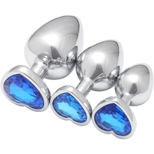 3 Pcs Luxury Jewelry Design Fetish Heart Metal Anal Butt PlugBlue