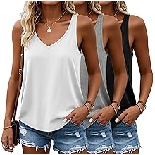 3 Pack Women's Tank Tops V Neck Summer Racerback Tops Loose Fit Casual Sleeveless Tee Workout Yoga Athletic Shirts