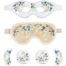 LEOSTEP 4 PCS Cooling Eye Mask Set - Ice Face Mask with Camellia Essential Oil, Cold Eye Compress and Reusable Gel Pads for Eyes Puffiness, Migraine Headache, Dark Circles, Dry Eyes