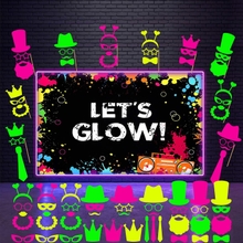46 Pieces Glow Party Supplies Including Let&amp;#39;s Glow Neon Party Banner Glow Party Backdrop 45 Photo Booth Prop Fully Assembled Fluorescent Paper Posing Prop for Glow Birthday Party Halloween Christmas
