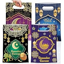 50 Pcs Ramadan Gift Bags with Handles - Eid Mubarak Goodie Bag, Ramadan Kareem Plastic Goody Candy Cookie Snack Treat Party Favor Bags Bulk for Islamic Muslim Eid Mubarak Party Supplies Favors,4 Style