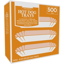 500 Paper Hot Dog Trays | White Hot Dog Wrappers | 8 Inch Hotdog Tray Holders Plates | Disposable Fluted Hotdog Boats | Hotdog Container - Concession Stand Trays - Hot Dog Cart Accessories