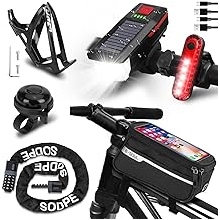 6 Pack Bike Accessories Including Bicycle Light Front and Rear, Bike Frame Bag, Bicycle Chain Lock, Bikes Water Bottle Cage, Bicycles Bell for Adult Kids Road Mountain Bikes