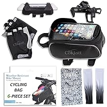 6Pcs Bike Accessories Set for Men Women - Cycling Bag, Water Bottle Holder Cage, Gloves & Waterproof Tail Light - Universal Mountain Road Bicycle Outdoor Safety Riding Gear Kit