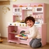 Reasea Kids Wooden Play Kitchen Set , Toddler Toy Pretend Kitchen Playset with 24 Accessories, Realistic Light & Sound, Realistic Appliances & Storage for Kids Ages 3+, Pink