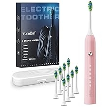 7AM2M Sonic Electric Toothbrush for Adults and Kids, with 8 Brush Heads and Travel Case,5 Modes with 2 Minutes Built in Smart Timer, One Charge Use for 90 Days, Rechargeable Toothbrushes(Pink)