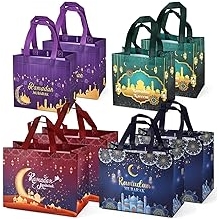 8PCS Ramadan Mubarak Reusable Gift Bags, Assorted Sizes Treat Bags with Handles, Ramadan Mubarak Party Bags, Multifunctional Non-Woven Ramadan Bags for Gifts Wrapping, Ramadan Kareem Party Supplies