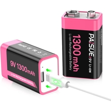 9V Rechargeable Batteries, 1300mAh High Capacity Lithium-ion Long Lasting 9 Volt Batteries with 2 in 1 USB C Fast Charging Cable for Smoke Alarms,Microphone,Multimeters,Toys,Game Controllers 2 Count