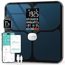 ABLEGRID Body Fat Scale,Digital Smart Bathroom Scale for Body Weight, Large Color Display Screen, 16 Body Composition Metrics BMI, Water Weigh, Heart Rate, Baby Mode, 400lb, Rechargeable