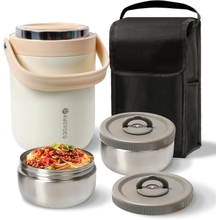 Adults Lunch Thermos for Hot Food with Inserts Stackable Bento Box, Stainless Steel Vacuum Insulated Food Jar (60 oz cream color)