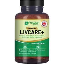 Advanced Livcare + 60 Vegan Capsules Added with Choline Artichoke Burdock Root Dandelion Root and 14 Other Active Ingredients for Men and Women by Prowise
