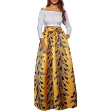 Afibi Women African Printed Maxi Skirt Flared Skirt A Line Long Skirts with Pockets S-5XL