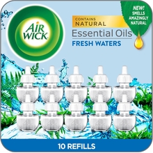 Air Wick Plug in Scented Oil Refill, 10ct, Fresh Waters, Eco Friendly, Essential Oils, Air Freshener