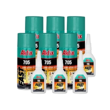 Akfix 705 Fast Adhesive - Strong Adhesive Cyanoacrylate Glue Clear 0.7 oz. with Activator Accelerator Spray 3.38 fl oz. for Wood, PVC, Plastic, Metal | DIY&amp;Professional, 6 Pack-Set