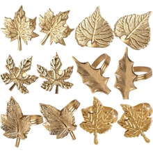 Alpha Living Home Harvest Fall Leaf Napkin Rings Assorted - Set of 12 for Christmas, Dinner Parties, Weddings, Thanksgiving, or Everyday Daily Use Table Decor Accessories - Antique Gold