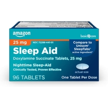 Amazon Basic Care Nighttime Sleep Aid Tablets for Adults, Doxylamine Succinate 25 mg, 96 Count