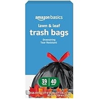 Amazon Basics Lawn & Leaf Drawstring Trash Bags, 39 Gallon, 40 Count, Black, Unscented