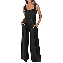 Jumpsuits for Women Dressy Casual Smocked Sleeveless Wide Leg Longe Rompers One Piece 2026 Summer Vacation Outfits