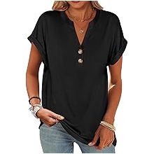Womens Short Sleeve Henley Tops V Neck Dressy Casual Blouses Summer Trendy Tee Shirts 2026 Vacation Fashion Clothes