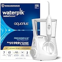 Waterpik Aquarius Water Flosser For Teeth Cleaning, Gums, Braces, Dental Care, Electric Power With 10 Settings, 7 Tips For Multiple Users And Needs, ADA Accepted, White WP-660, Packaging May Vary