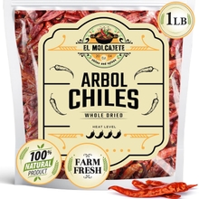Arbol Chile Whole Dried Arbol Chile - 1 Lb - El Molcajete Brand for Mexican Recipes, Tamales, Salsa, Chili, Meats, Soups, Stews & BBQ