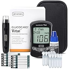 ARKRAY GLUCOCARD Vital Blood Glucose Monitor Kit Fast, Accurate & Easy-to-Use Blood Glucose Monitoring System with Meter, 10 Test Strips, 10 Lancets, Control Solution, Lancing Device & Carrying Case