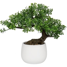Fake Bonsai Tree Zen Juniper Bonsai Plant 9 &rdquo; Pokok Bonsai Buatan Tinggi dengan Pot Keramik Putih Dihiasi dengan Pebbles Desk Plant Indoor Bonsai untuk Dekorasi Pejabat Rumah