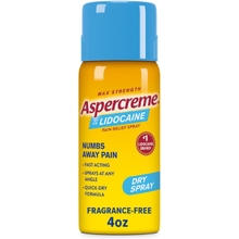 Aspercreme Max Strength Lidocaine Pain Relief Dry Spray 4 oz. Odor Free