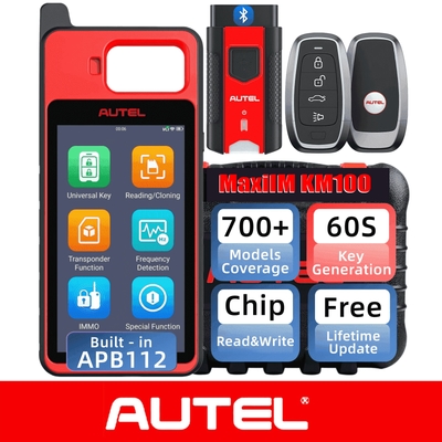 Autel MaxiIM KM100 Key Fob Programmer Immobilizer Tool with 2pcs Blank IKEY 60s Key Generation OBD IMMOKey Learning Transponder Editing Chip ReadWriteClone Frequency Detection Lite IM508 IM608 PRO