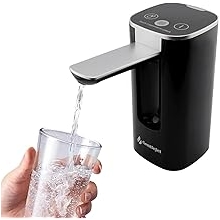 Automatic Water Dispenser for 5 Gallon Bottle - USB-C Rechargeable Electric Water Pump with Digital Display, Measured &amp; Continuous Flow, Foldable Spout Home Office Camping (Black - Silver)