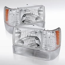 Autozensation Compatible with 1993-1996 Jeep Grand Cherokee, Left  Right Pair Headlamps Assembly, Chrome Housing Clear Lens Headlights  Bumper Lights  Corner Lamps