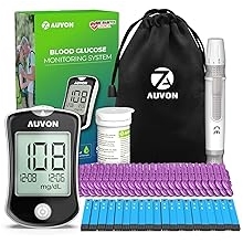 AUVON Blood Glucose Monitor Kit, High Accuracy Blood Sugar Test Kit with 50 Glucometer Strips, 50 30G Lancets, 1 Lancing Devices, DS-W Diabetes Testing Kit, No Coding Required, Travel Size
