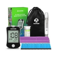 AUVON Blood Glucose Monitor Kit, Diabetes Testing Kit 50 Glucometer Strips, 50 30G Lancets, 1 Lancing Devices, 1 Blood Sugar Monitor, No Coding Required, Travel Size