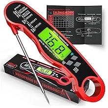 AWLKIM Meat Thermometer Digital - Instant Read Waterproof Food Thermometer with Backlight for Cooking, Grill, Candy, Kitchen &amp; Stocking Stuffers for Men - Red