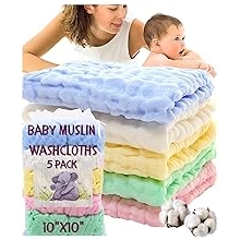 Baby Muslin Washcloths Burp Cloths Face Rags Towels Newborn Essentials Baby Registry Search 100% Cotton 6 Layered Muslin 12"x12" untuk Set Hadiah Lelaki & Perempuan