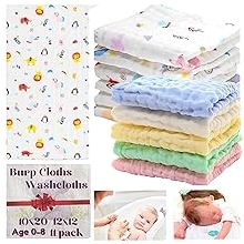 Baby Muslin Washcloths Burp Cloths Rags Towels Large Newborn Essentials Baby Registry Search 100% Cotton 6 Layered Muslin 11 Pack 10"x20" dan 12"x12" untuk Set Hadiah Lelaki & Perempuan
