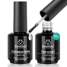 Beetles 2 Pcs 15ml No Wipe Gel Top Coat and Base Coat Set - Shine Finish and Long Lasting, Soak Off LED Lampu Belakang Gel Base Top Coat Finish Nail Art Design Manicure Hadiah untuk Wanita