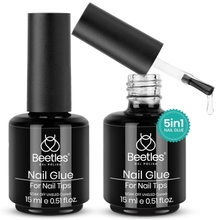 Beetles Gel Polish 5 In 1 Nail Glue dan Base Gel Kit untuk Acrylic Nails,2 Pcs 15ml Super Strong Brush in Nail Gel Glue for False Nails Tips and Gel Nail Polish Led Lamp Wajib Nail Art Gift