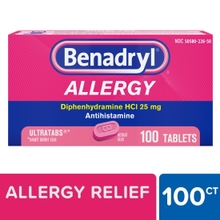 Benadryl Ultratabs Antihistamine Cold &amp; Allergy Relief Tablets, 100 Ct